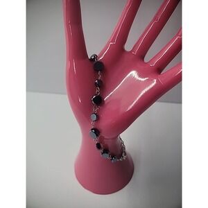 Vintage Bracelet Women Silver Tone Faceted Blue Beads Jewelry Costume